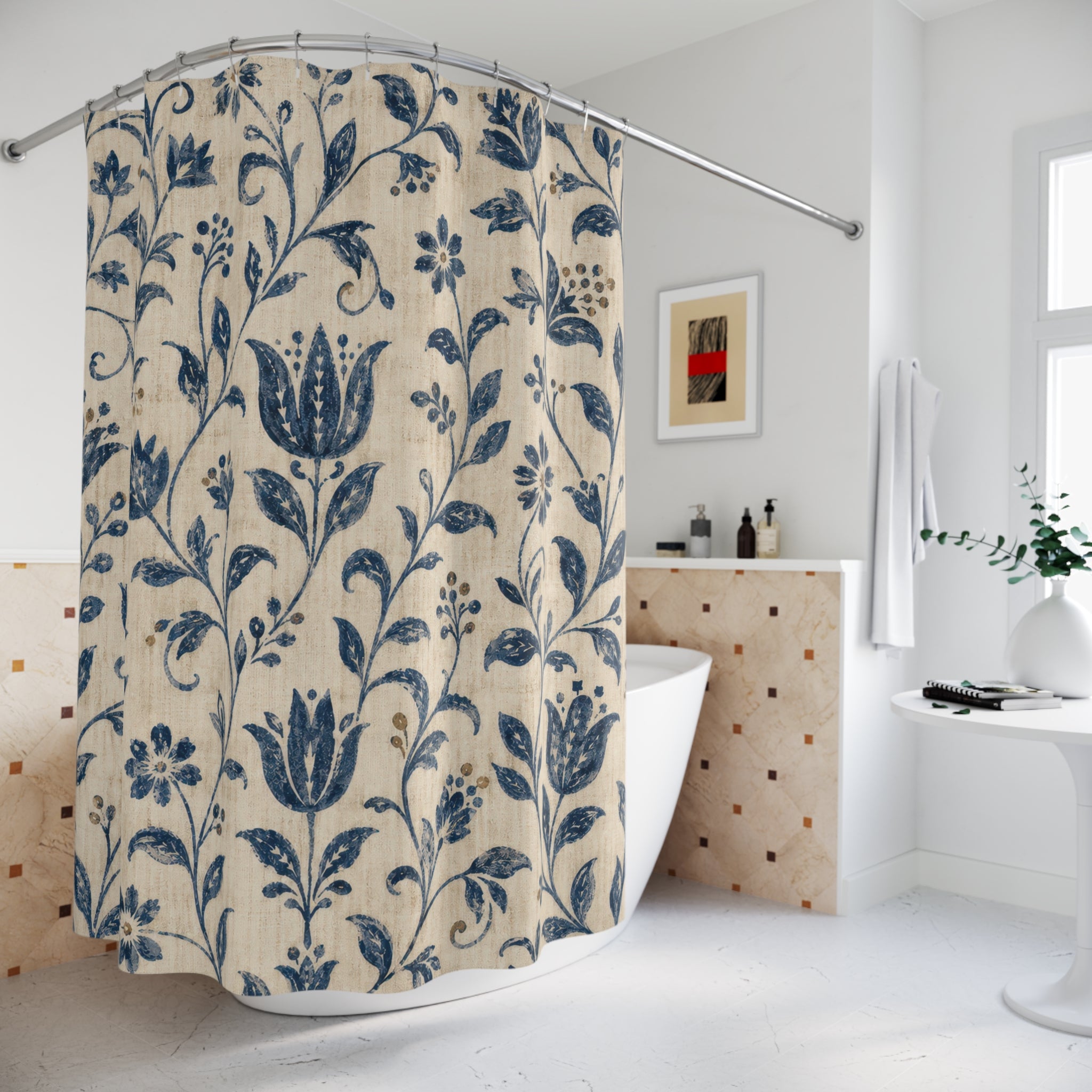 Indigo Floral Shower Curtain