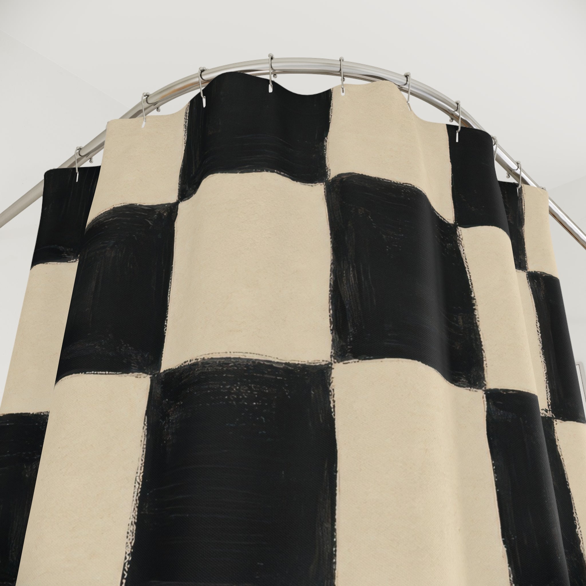 Black Cream Checkerboard Shower Curtain