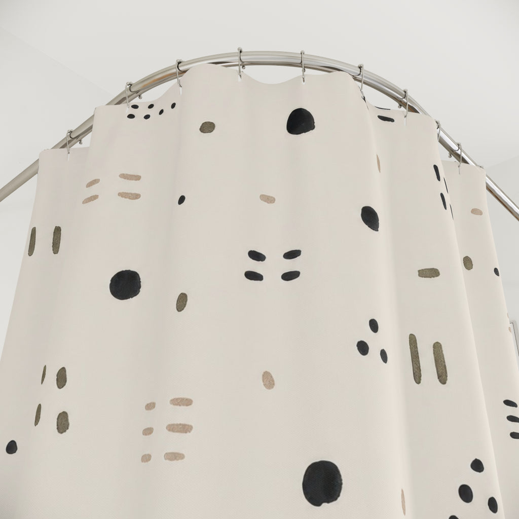 Black Beige Dot Dash Shower Curtain
