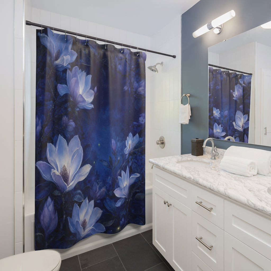 Midnight Magnolia Dark Blue Shower Curtain
