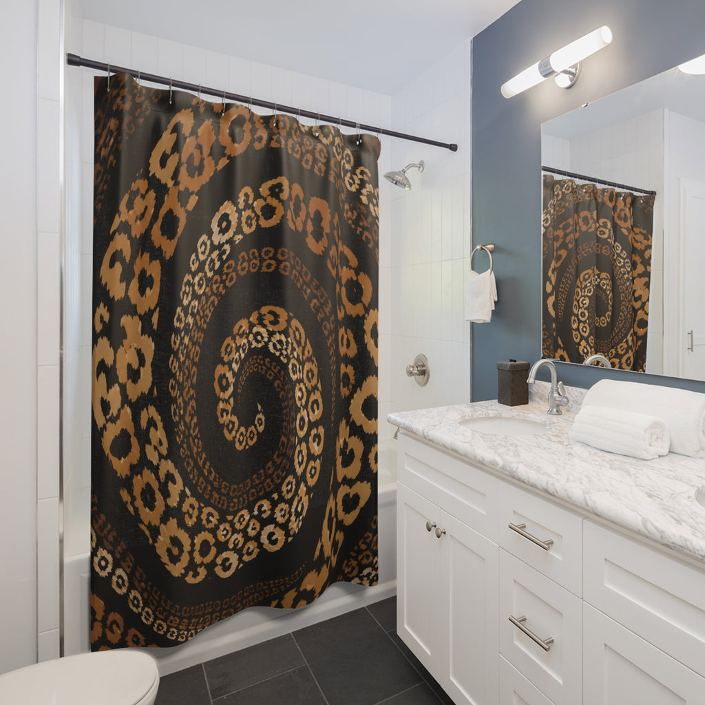 Black Caramel Leopard Orbit Shower Curtain