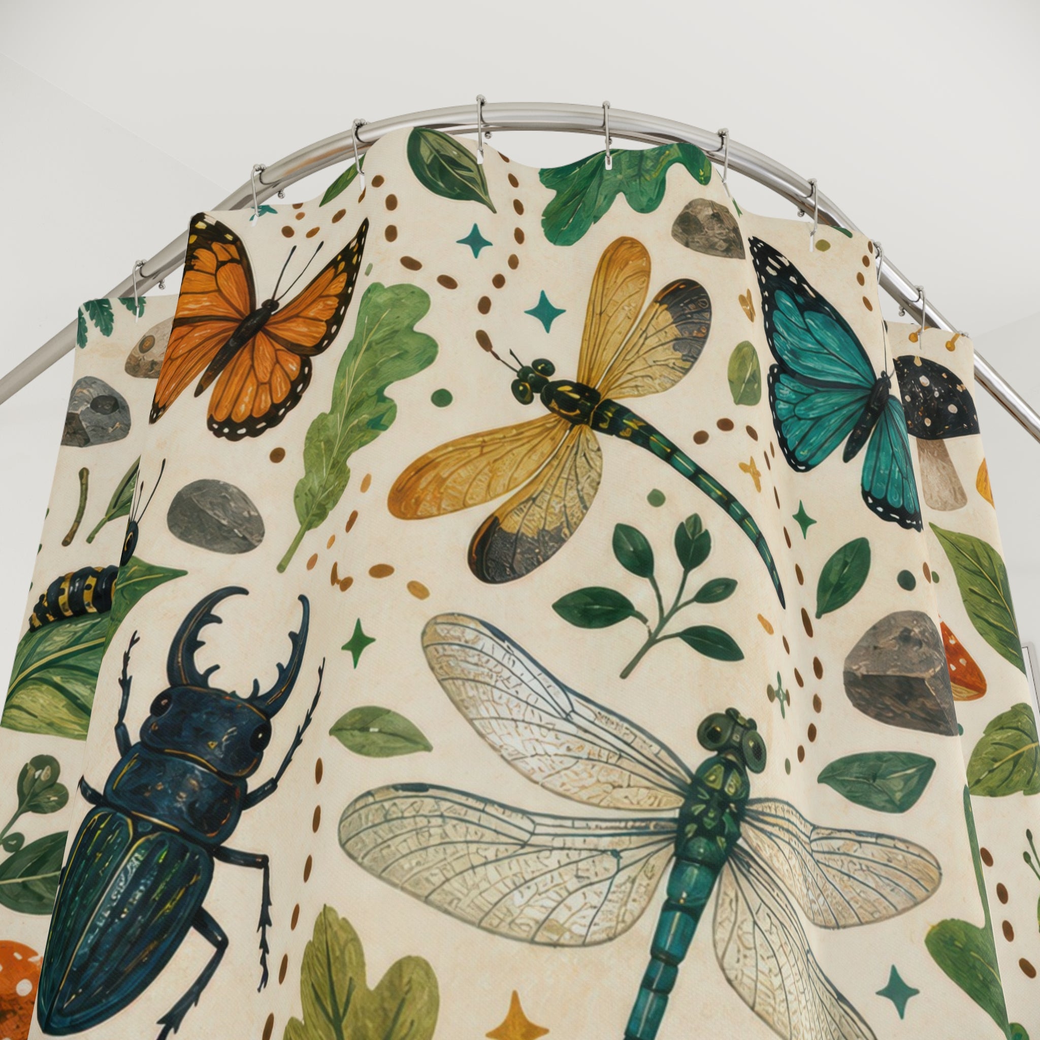 Bug Explorer Shower Curtain, Nature Kids Bathroom Decor, Beetle Butterfly Bath Curtain, Boys Bathroom Decor, Woodland Bath Decor, Guest Bath