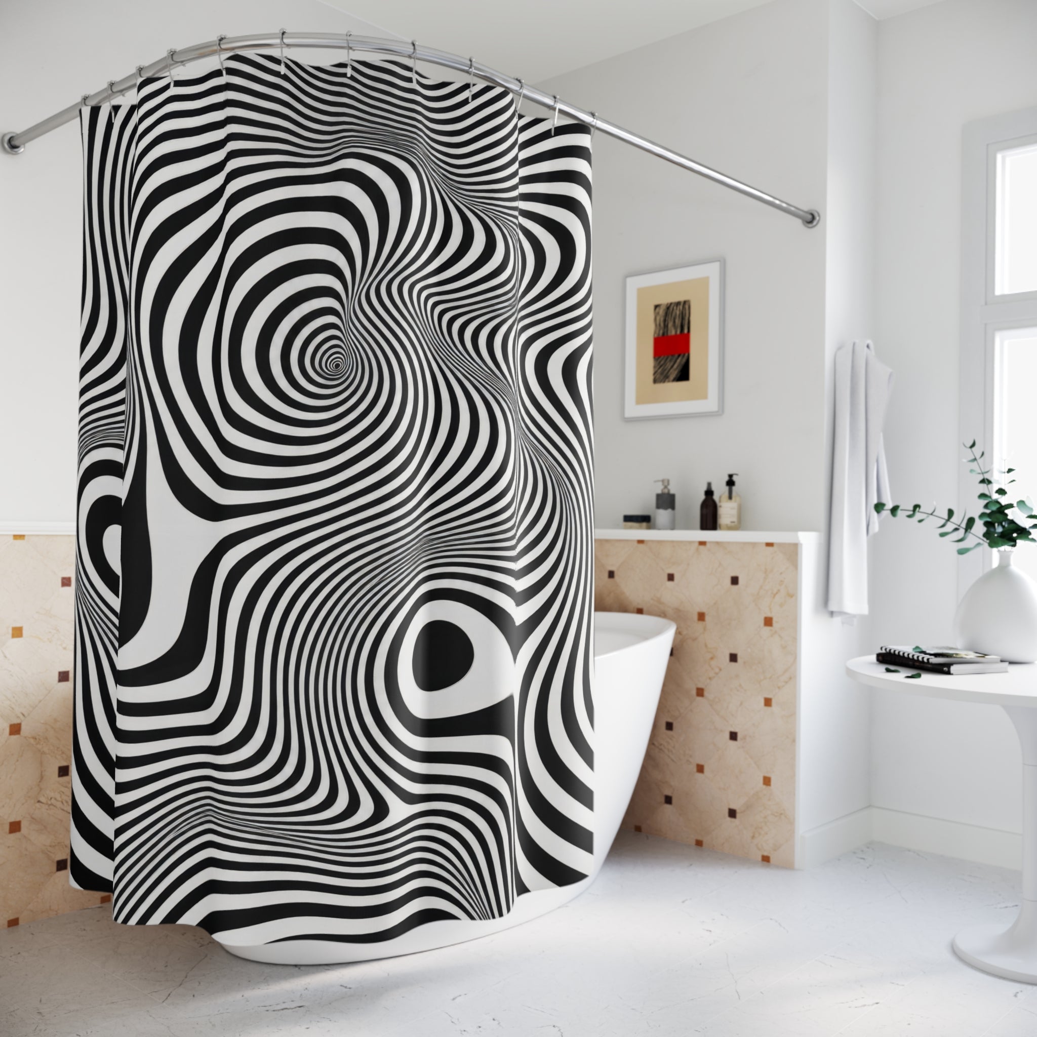 Black White Wavy Line Shower Curtain