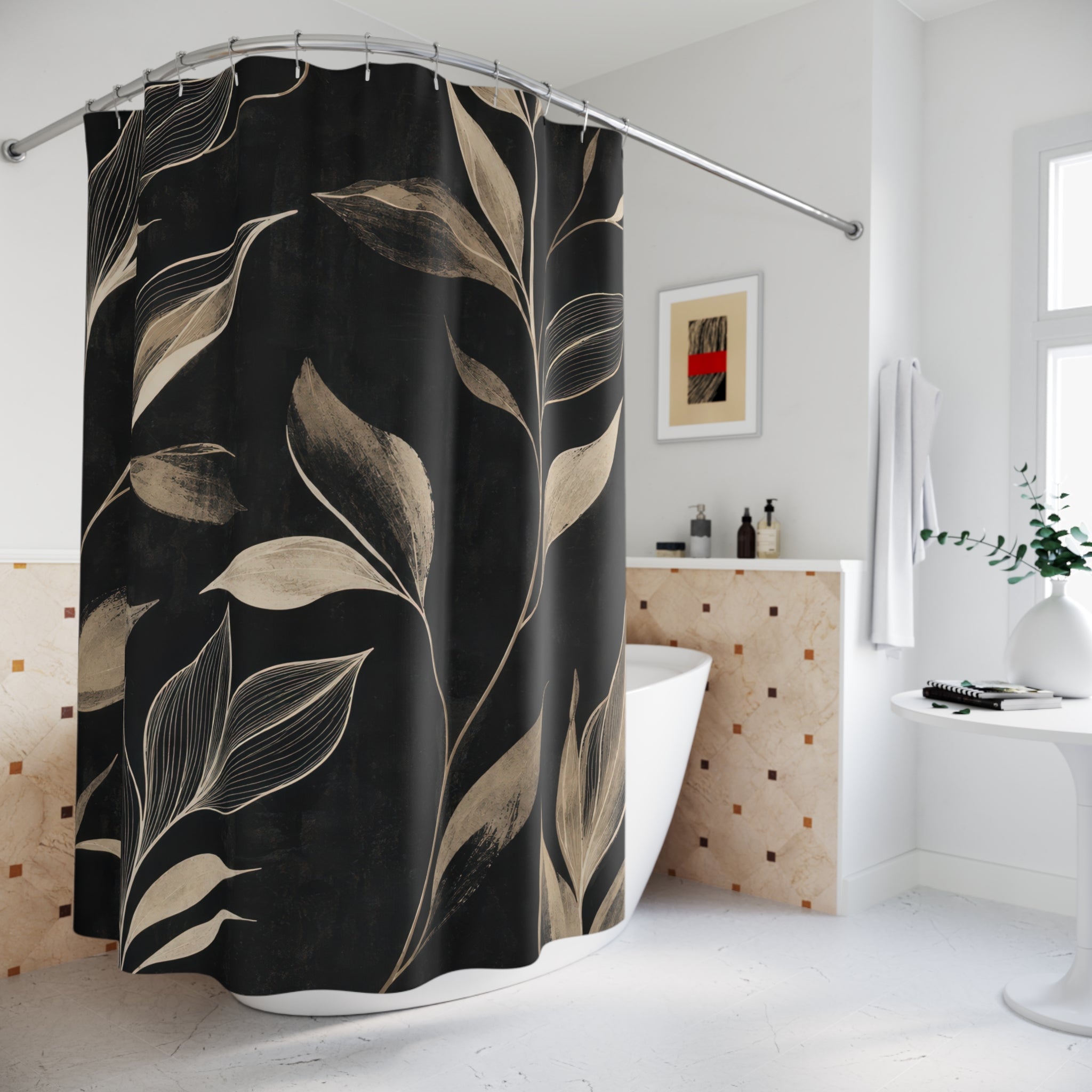 Beige Leaf on Dark Ground Shower Curtain