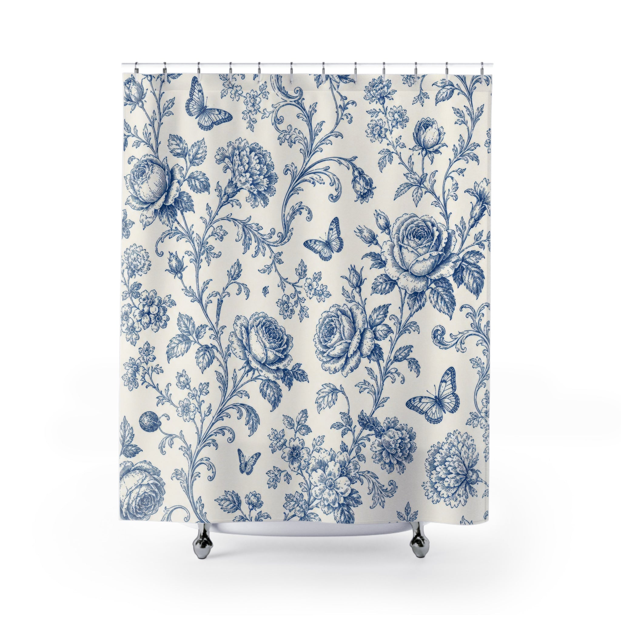 Blue Rose Toile Shower Curtain
