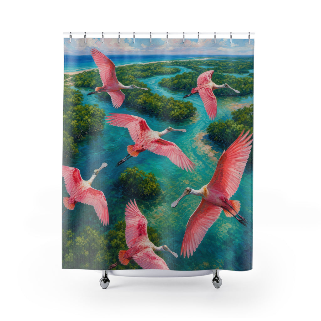 Roseate Spoonbill Lagoon Flock Shower Curtain