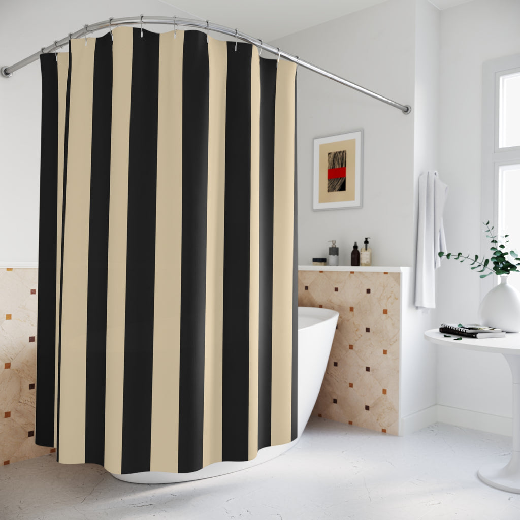 Bold Black and Cream Cabana Stripe Shower Curtain