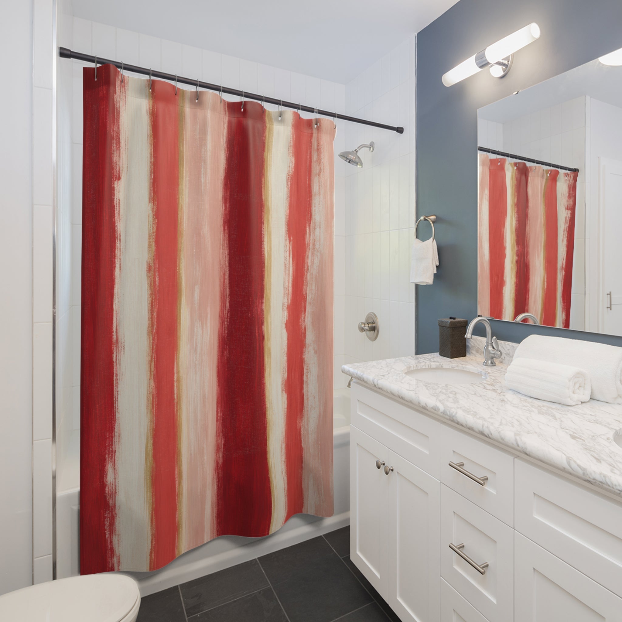 Painterly Red Band Shower Curtain