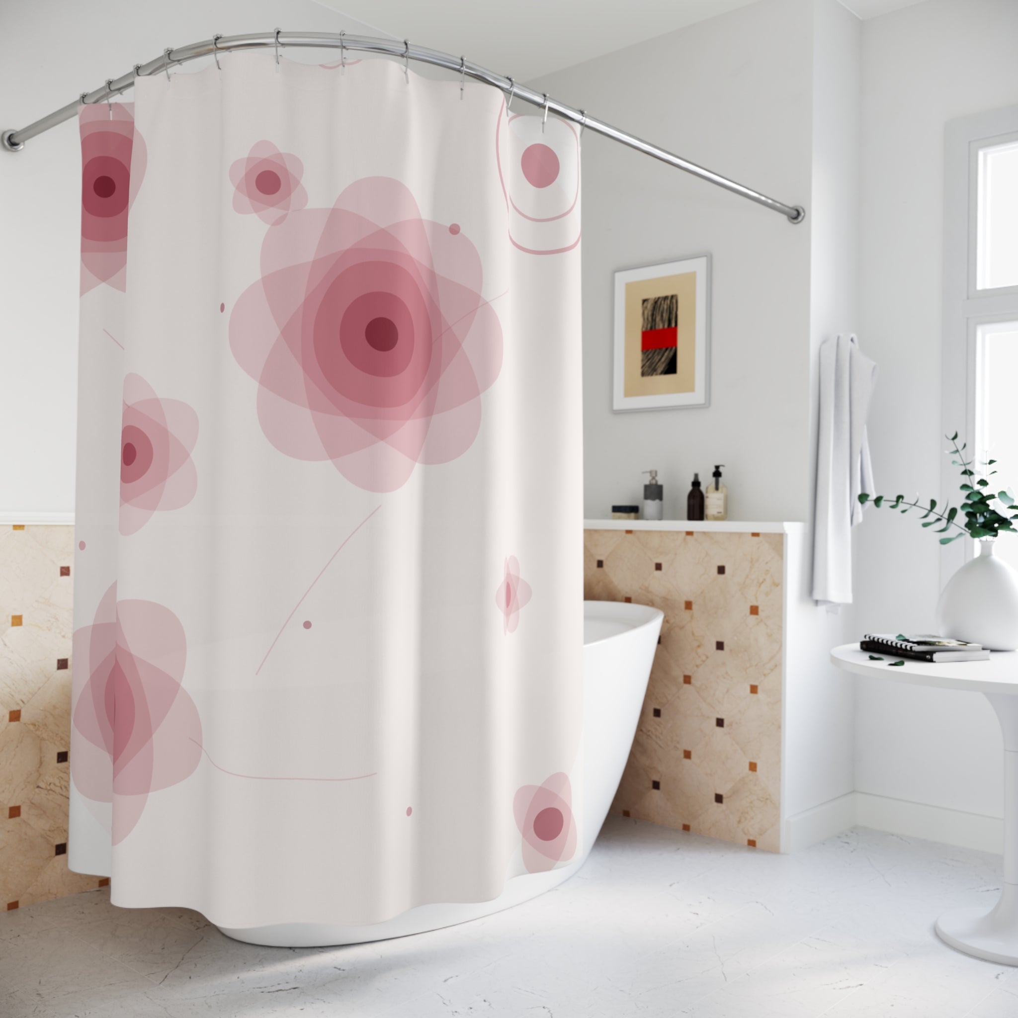 Abstract Floral Shower Curtain – Pink and Red