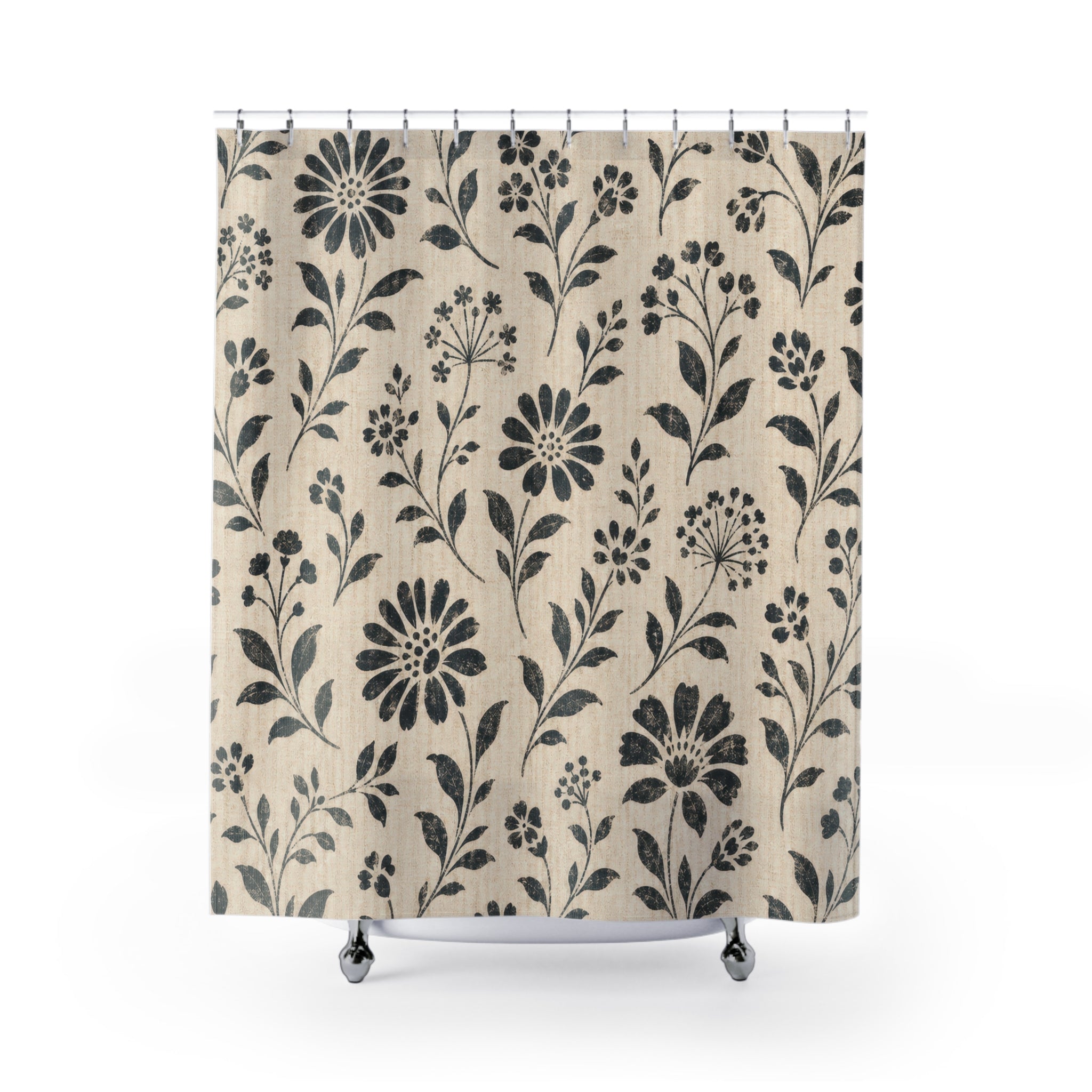 Black Stencil Floral Shower Curtain