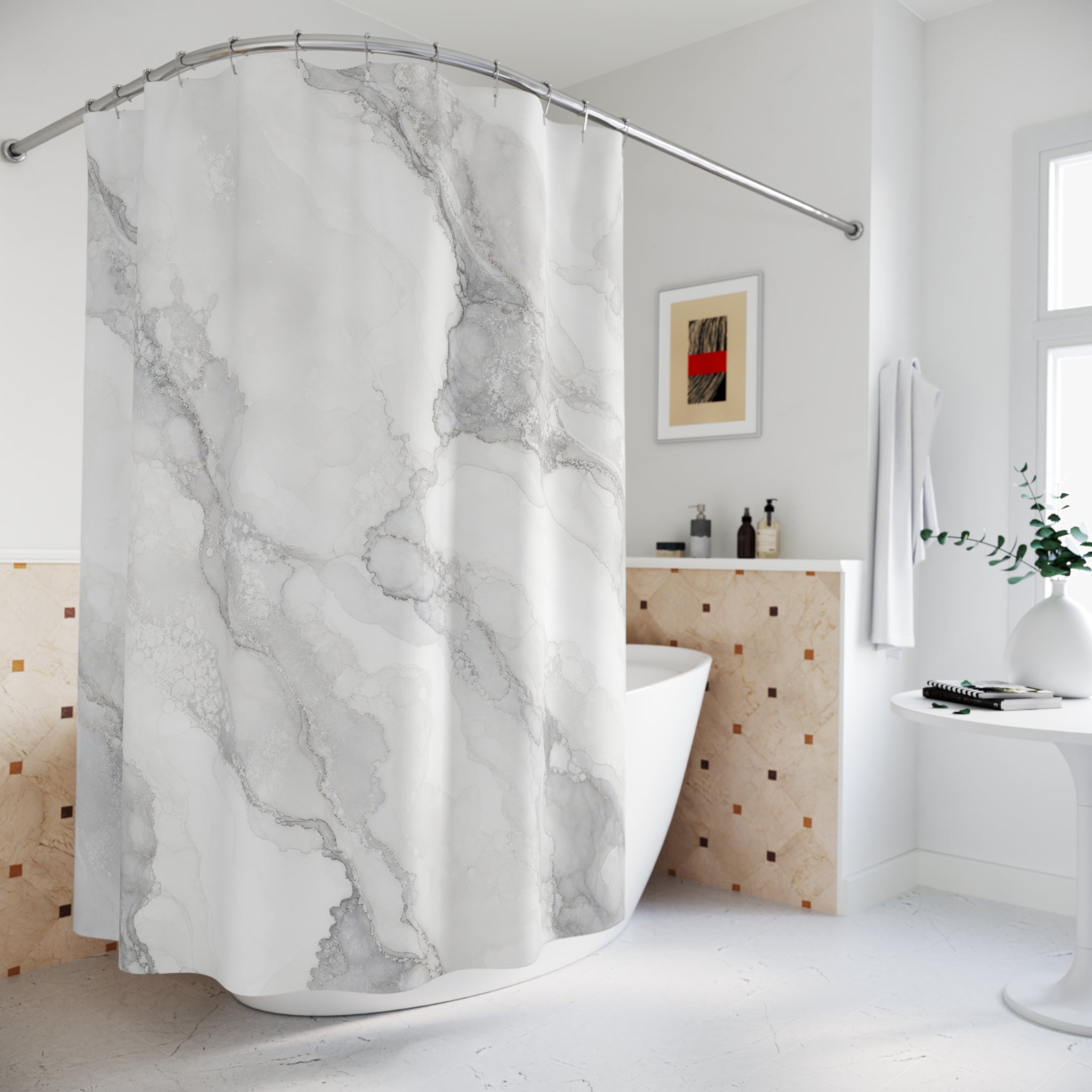 White Marble Shower Curtain