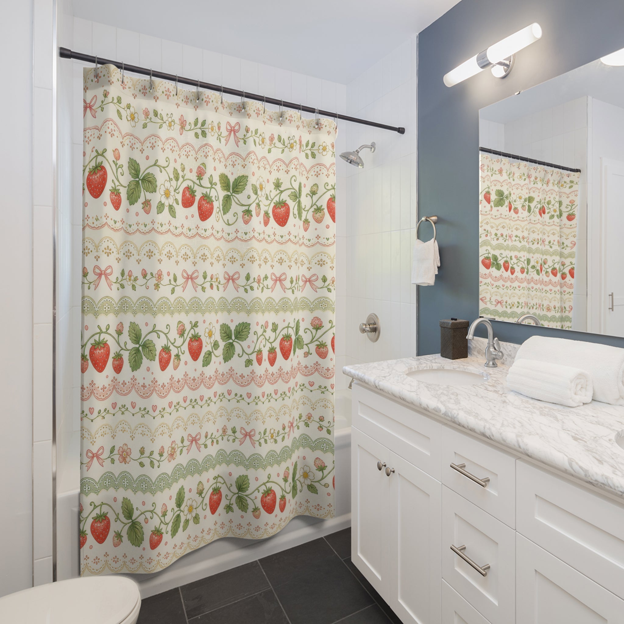 Cottagecore Botanical Strawberry Shower Curtain