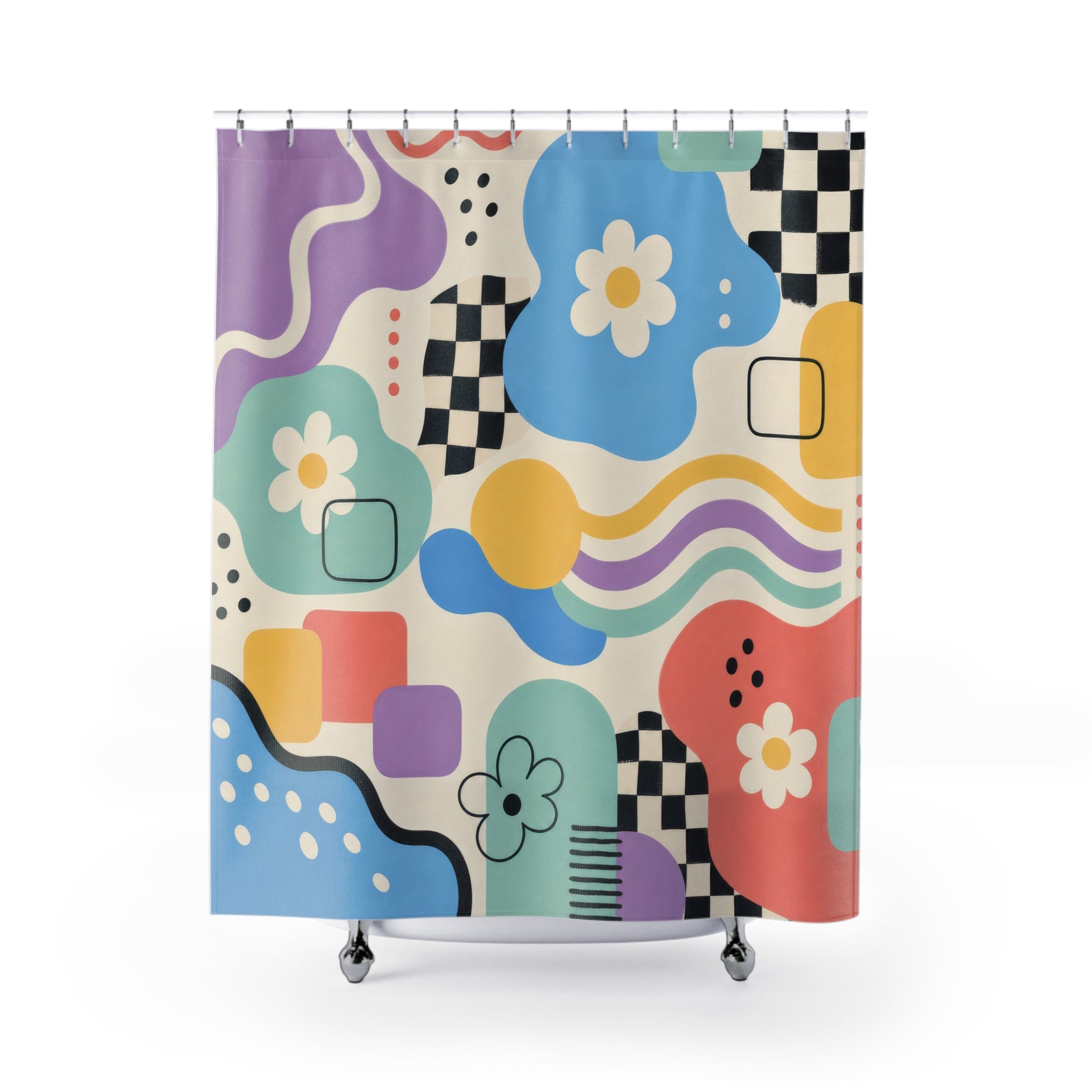 Retro Abstract Flower 90s Shower Curtain