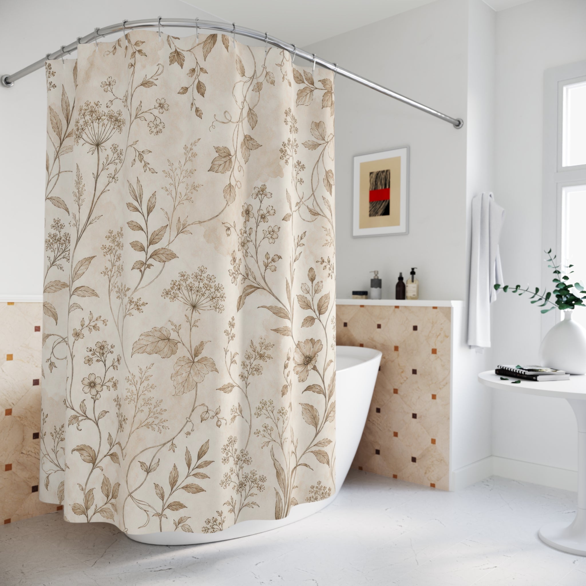 Pale Brown Leaf Stem Shower Curtain
