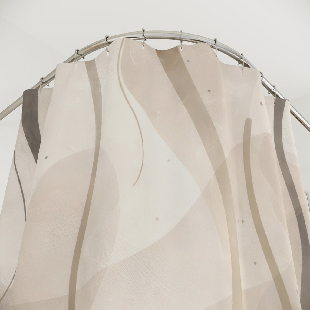 Abstract Wavy Line Shower Curtain – Beige Taupe