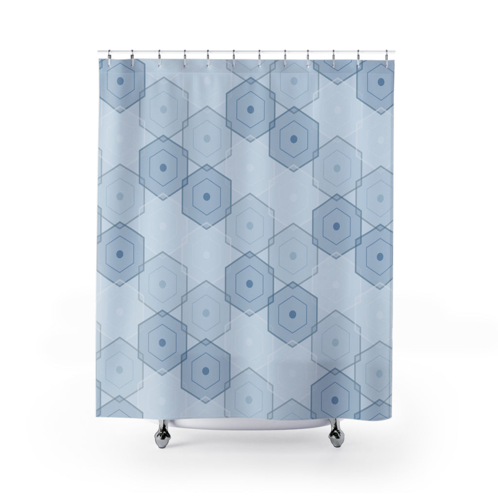 Blue and Grey Hexagon Shower Curtain