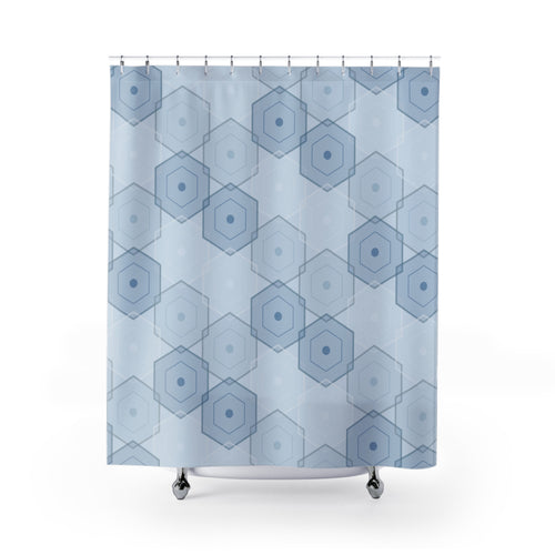Blue and Grey Hexagon Shower Curtain