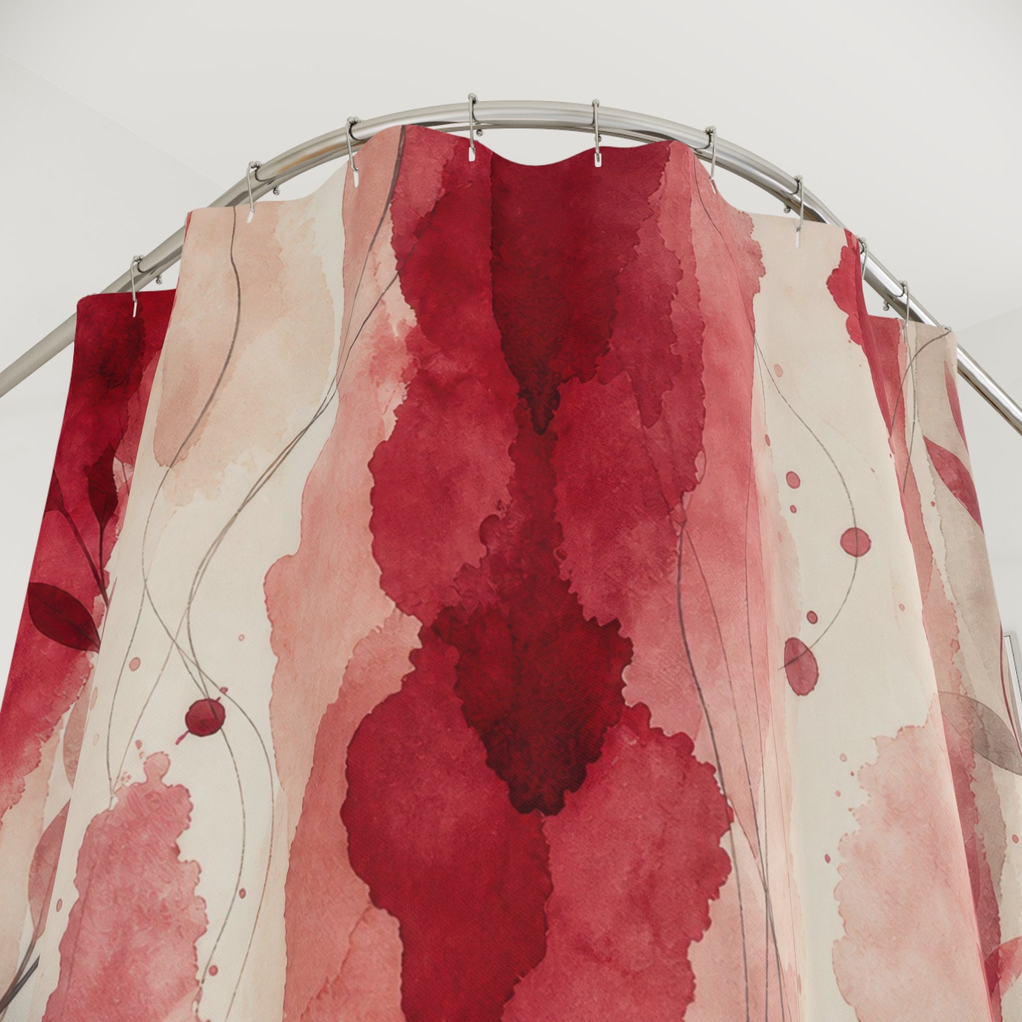 Watercolor Stripe Red Floral Shower Curtain