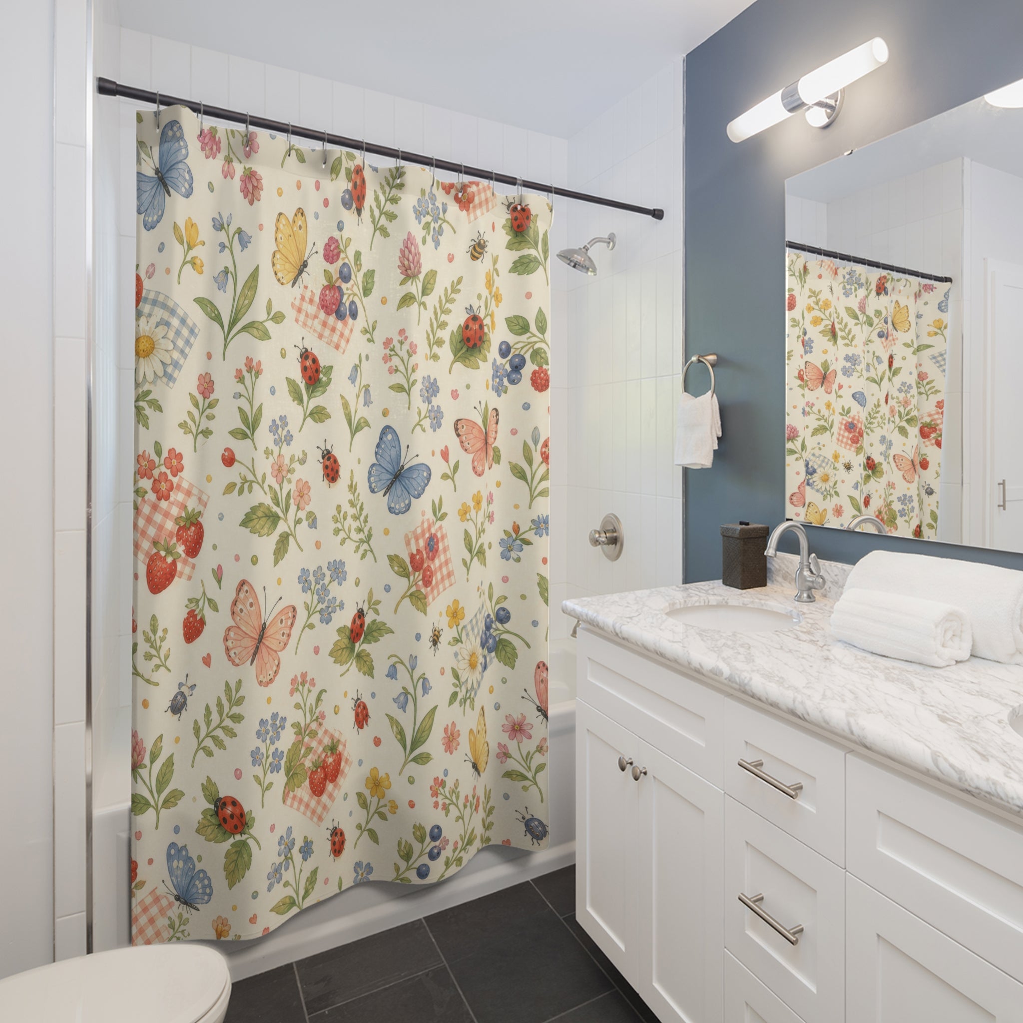 Cute Butterfly Wildflower Shower Curtain