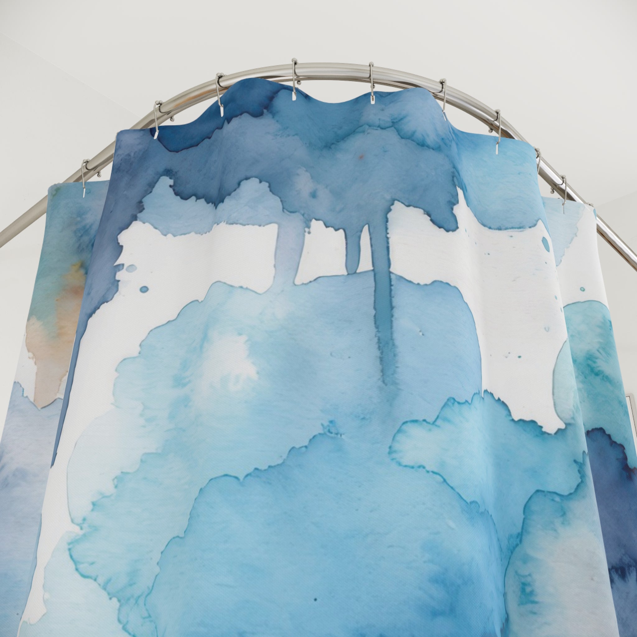 Blue Watercolor Ink Wash Shower Curtain