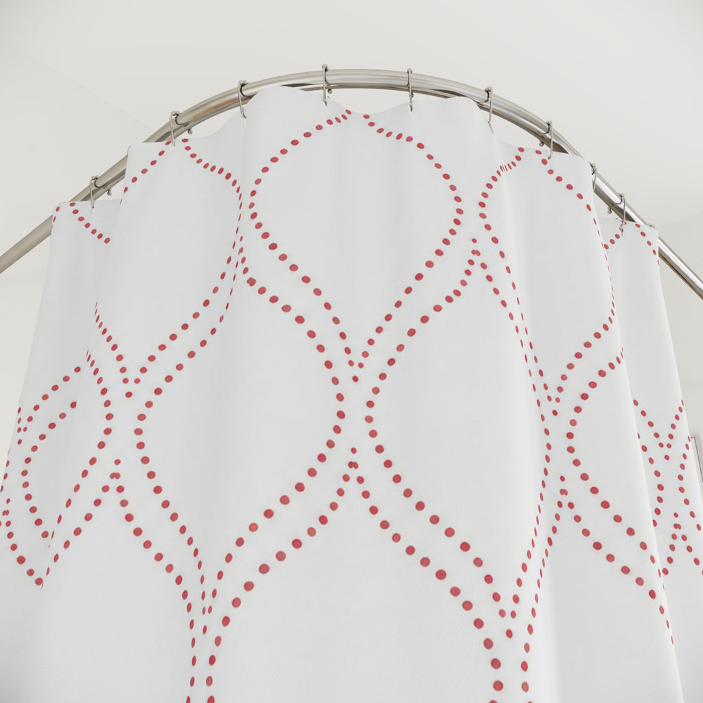 Red Trellis Shower Curtain, Soft Ogee Lattice Pattern, Red White Geometric Bath Decor, Elegant Classic Guest Bathroom Accent, Airy Style