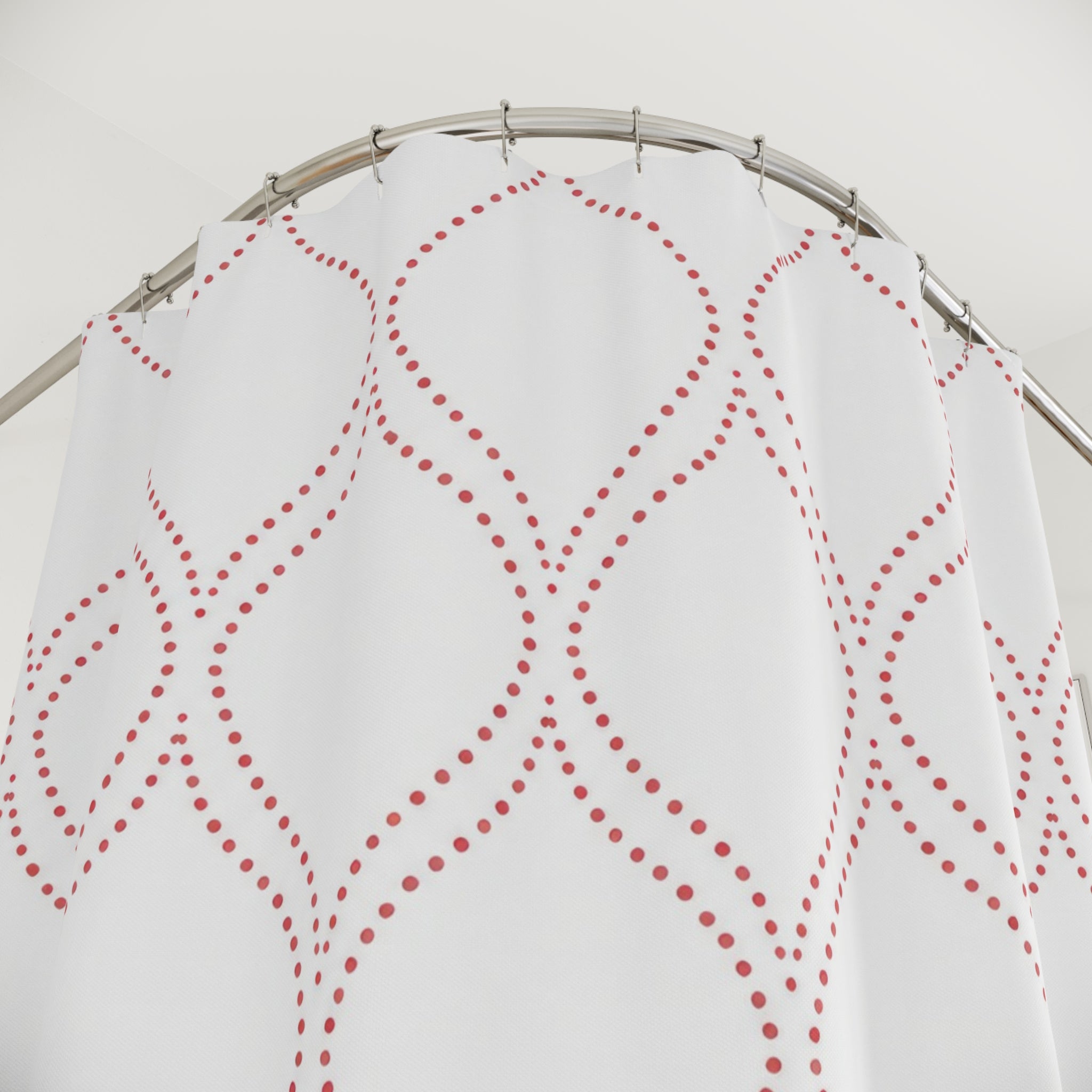 Red Trellis Shower Curtain, Soft Ogee Lattice Pattern, Red White Geometric Bath Decor, Elegant Classic Guest Bathroom Accent, Airy Style