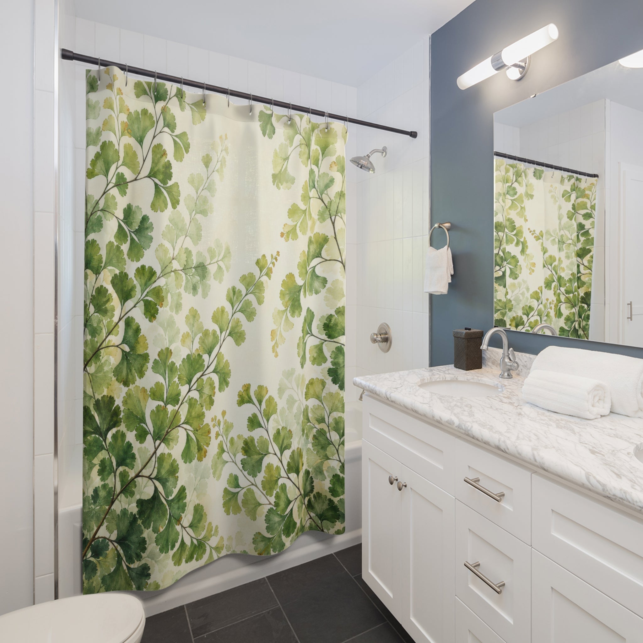 Luminous Watercolor Maidenhair Fern Shower Curtain