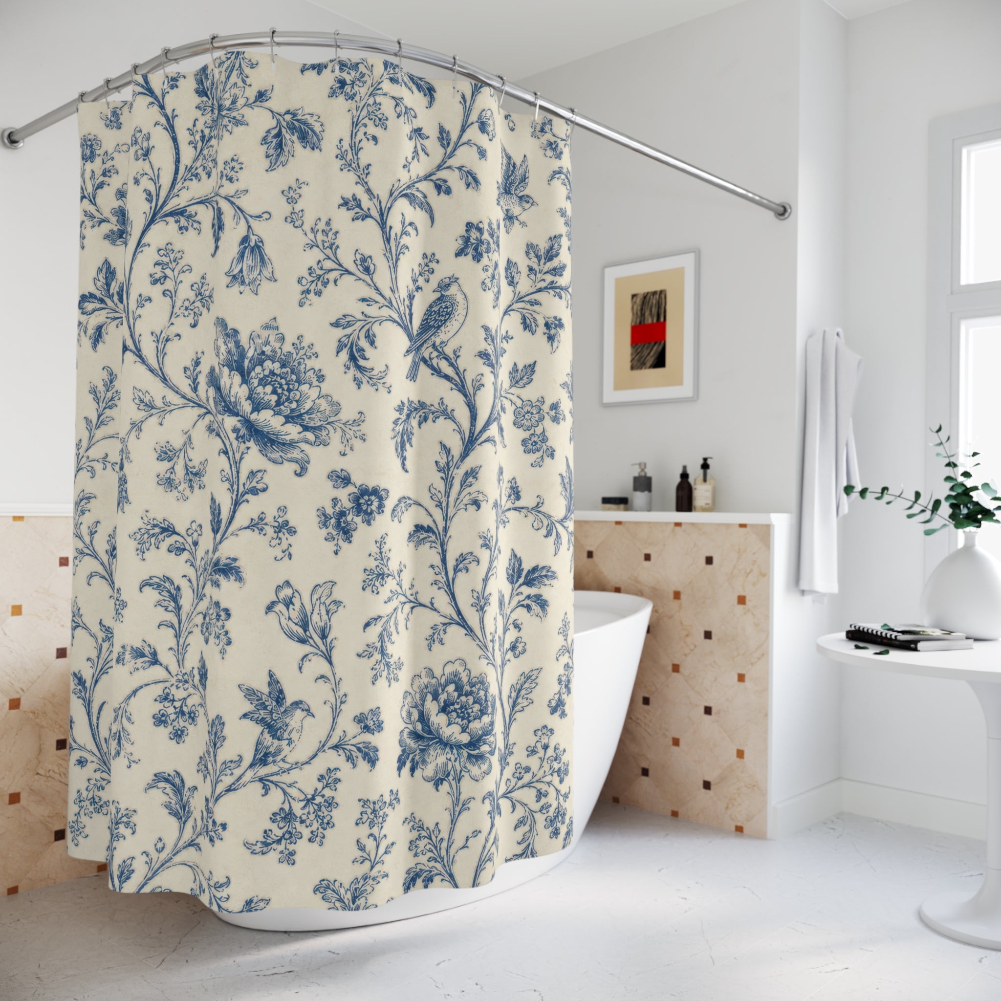 French Country Blue Floral Shower Curtain