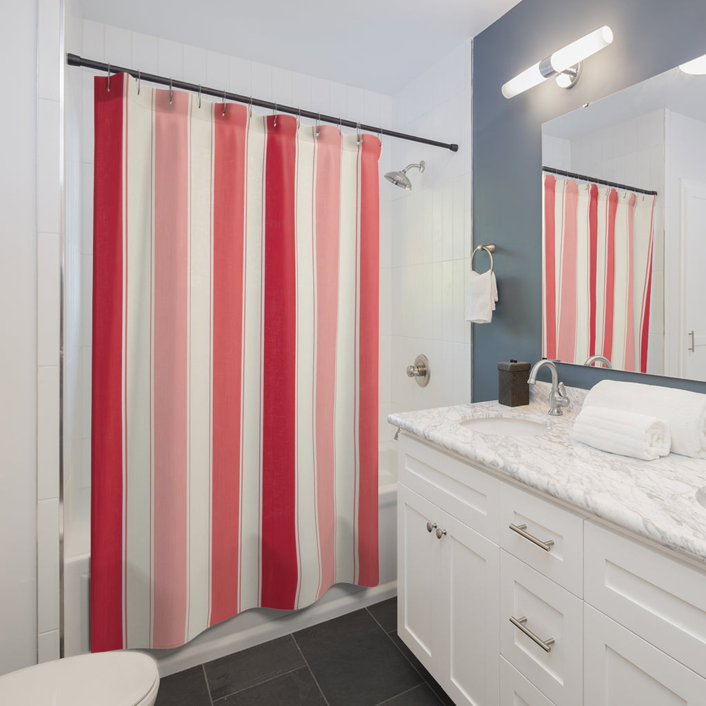 Raspberry Pink Stripe Shower Curtain, Raspberry Red Classic Bathroom Decor, Modern Stripe Bath Curtain, Guest Bath Decor, Home Decor