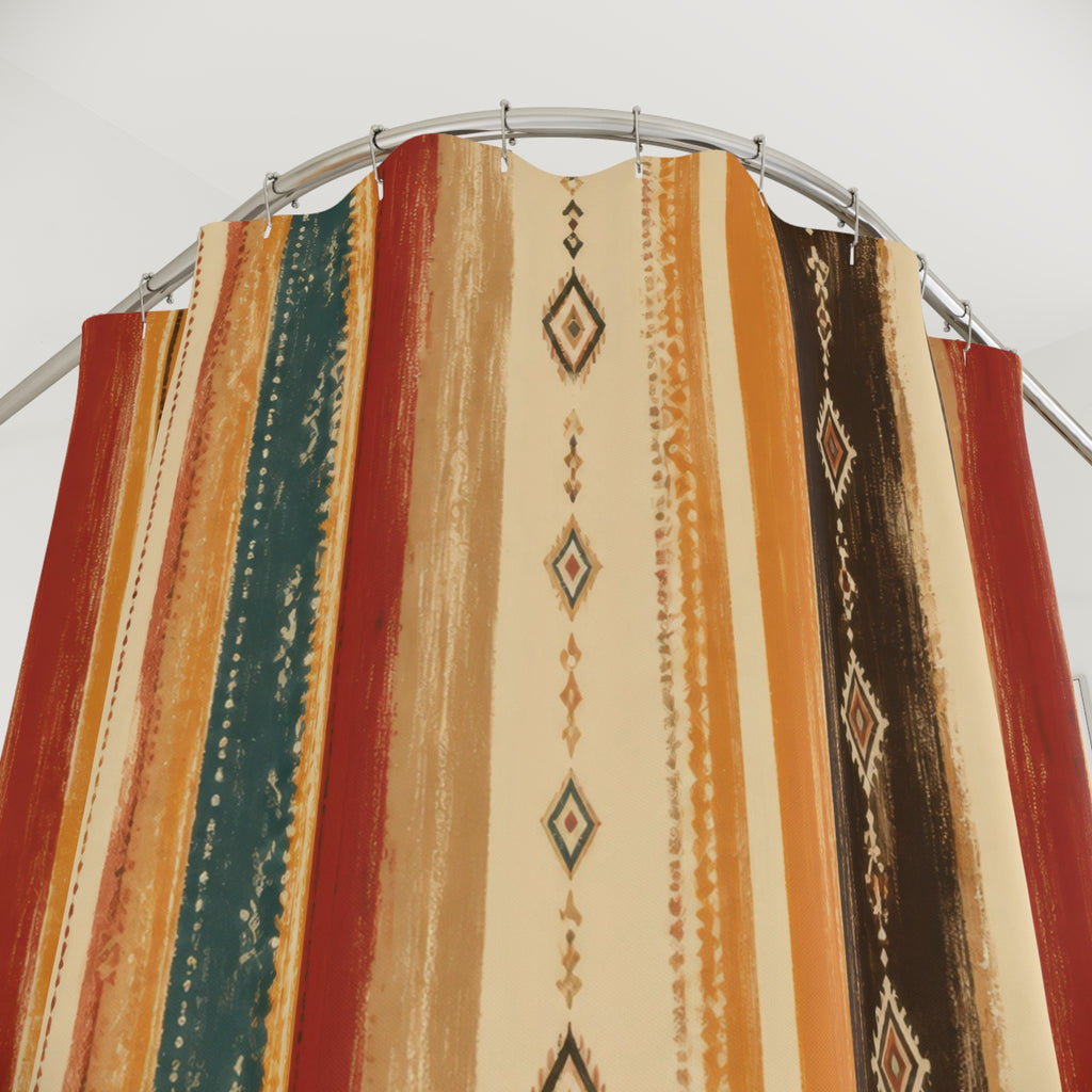 Rust Orange Teal Geometric Stripe Shower Curtain