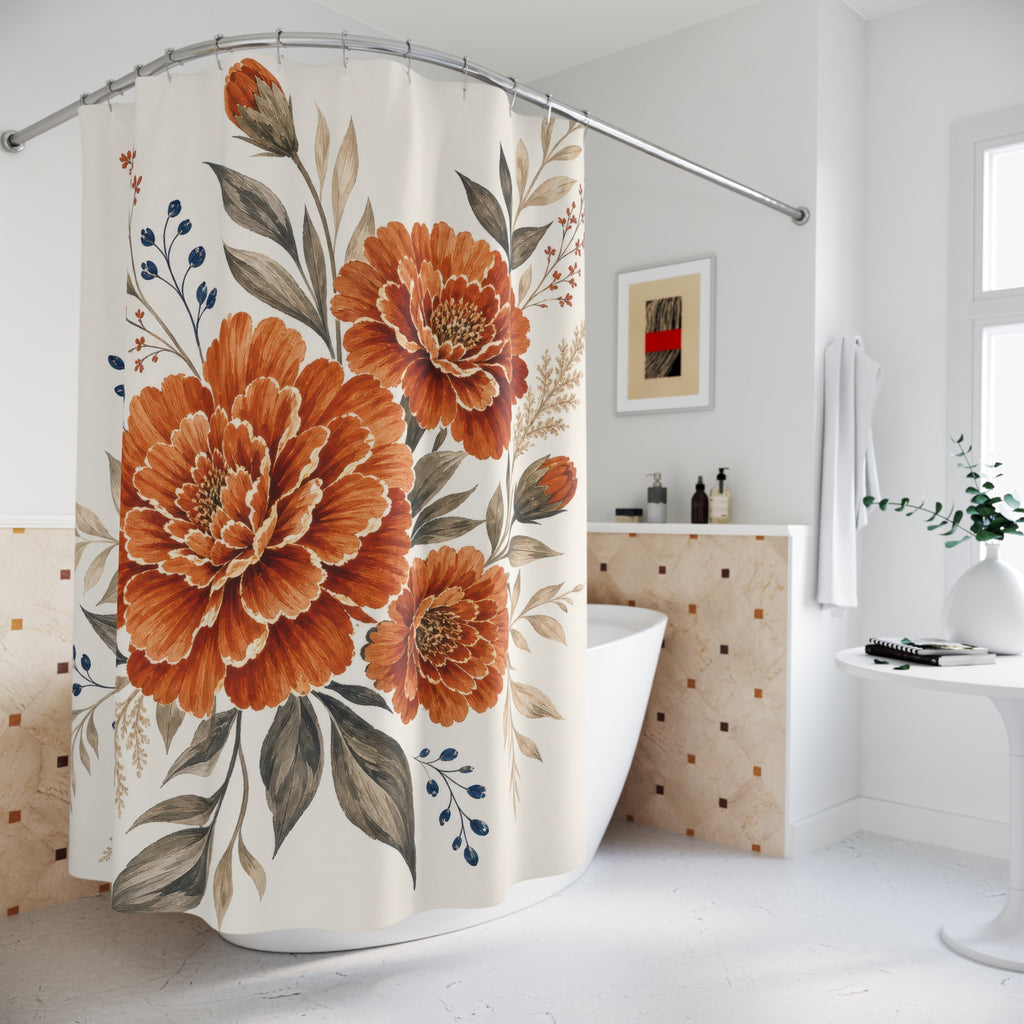 Burnt Orange Floral Shower Curtain