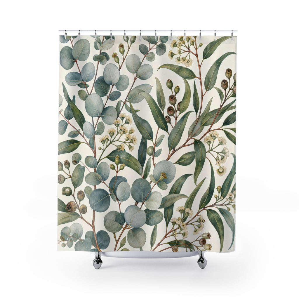 Blue Green Botanical Leaf Shower Curtain