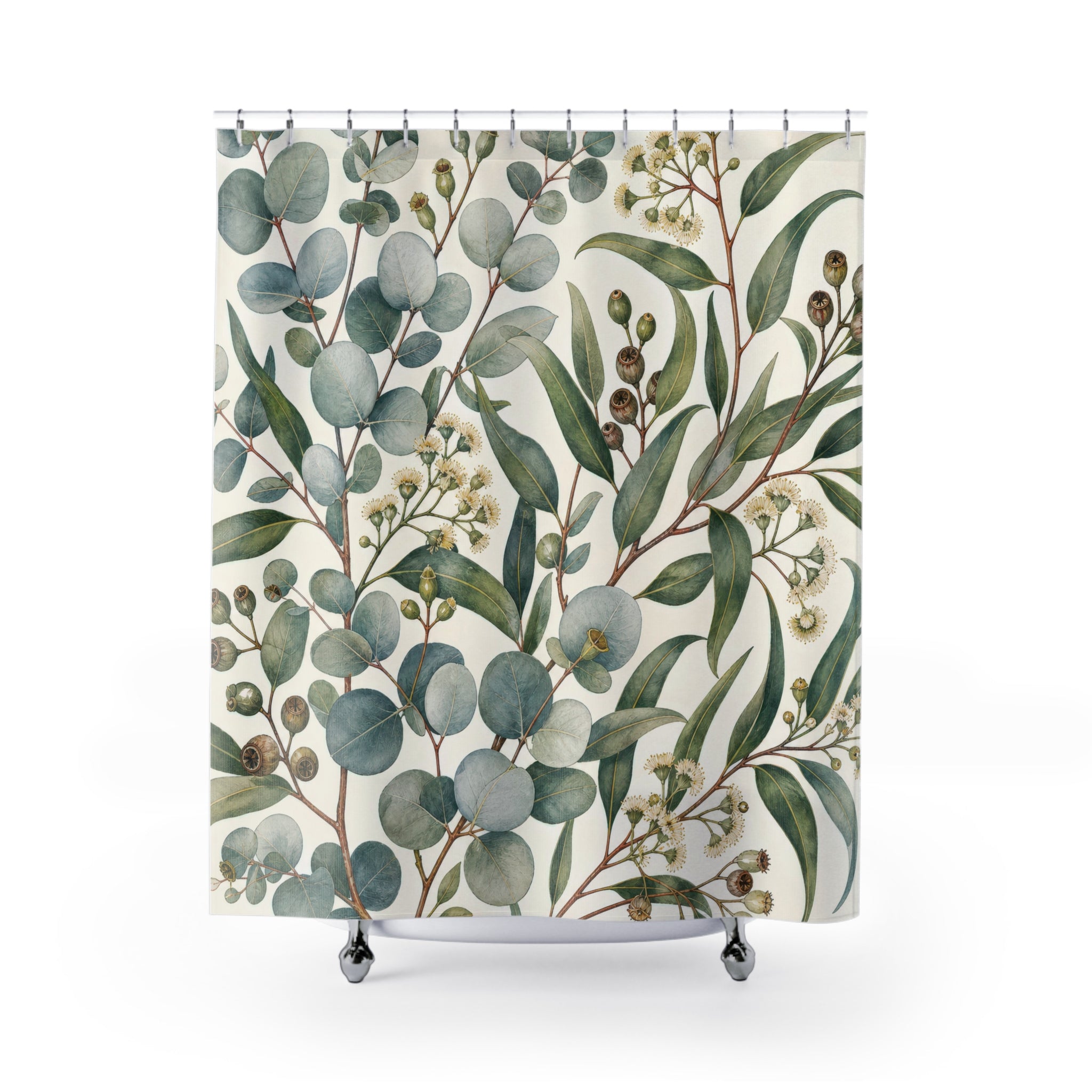 Blue Green Botanical Leaf Shower Curtain