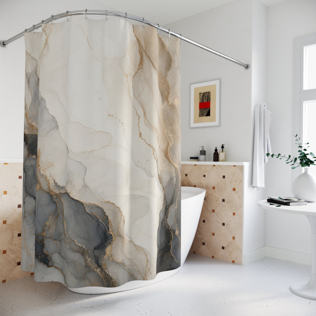 Gray Beige Abstract Stone Shower Curtain