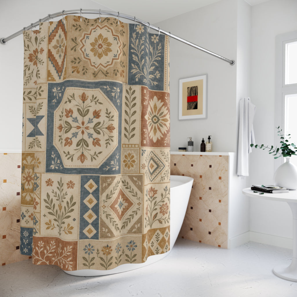 Folk Art Patchwork Tile Shower Curtain