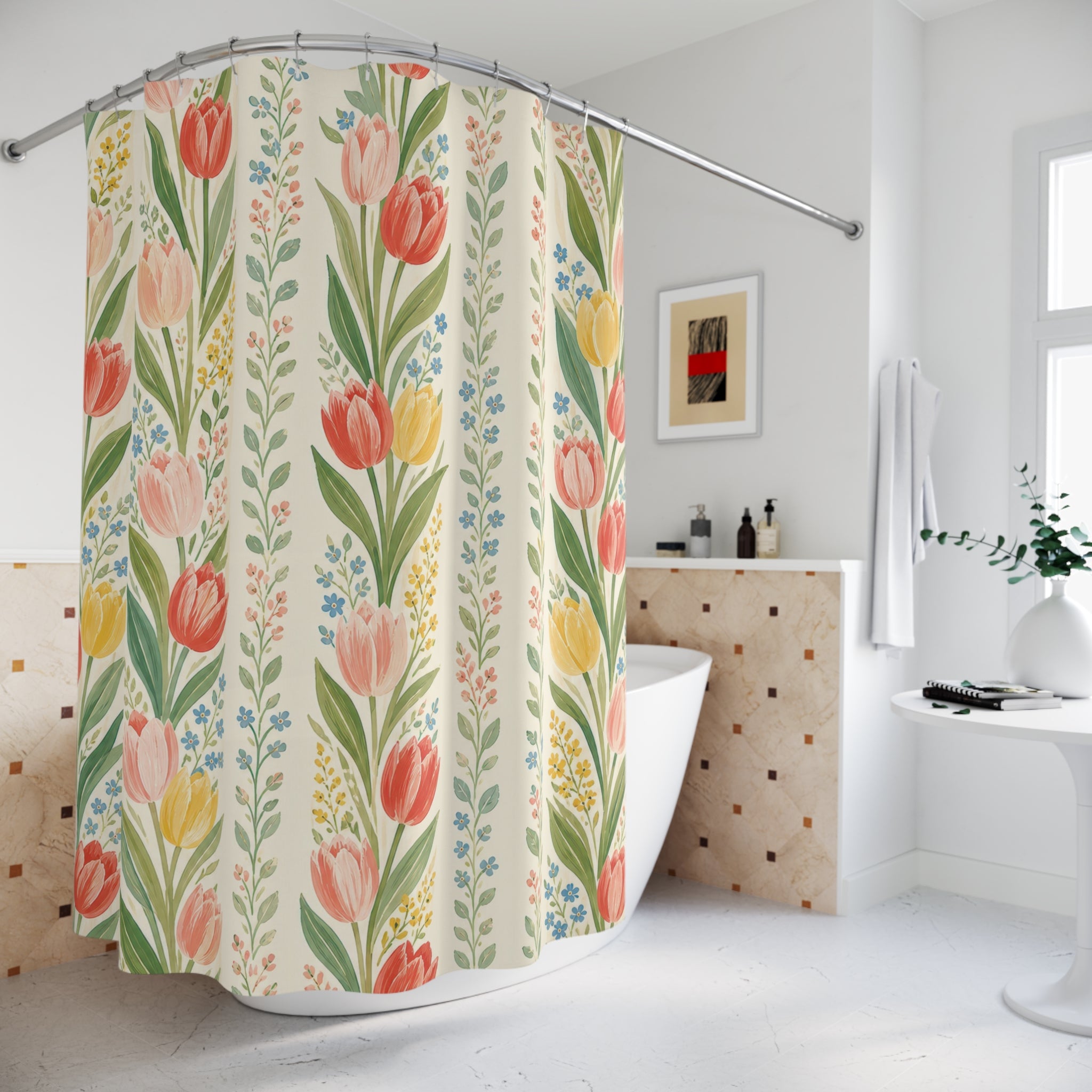 Vertical Floral Stripe Shower Curtain