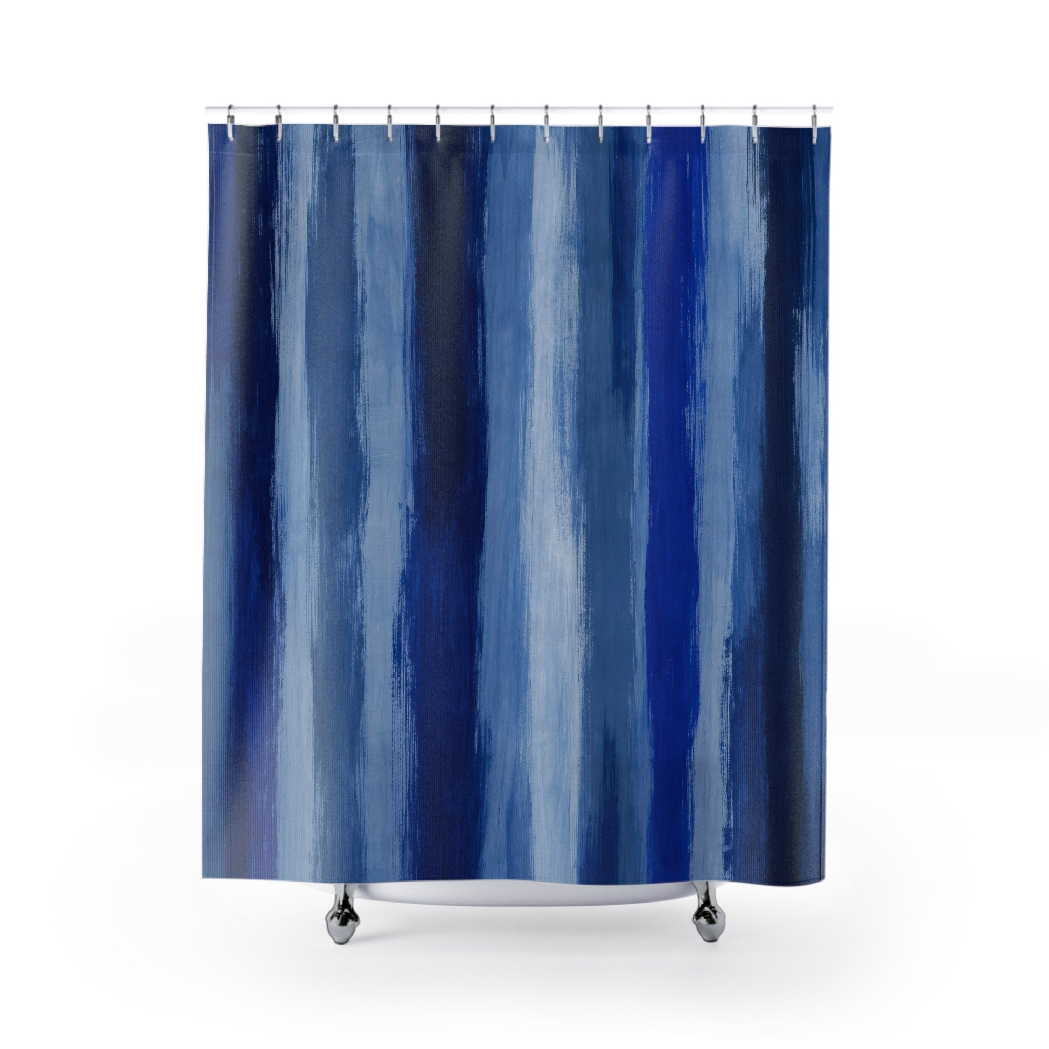 Navy Cobalt Watercolor Vertical Bands Shower Curtain