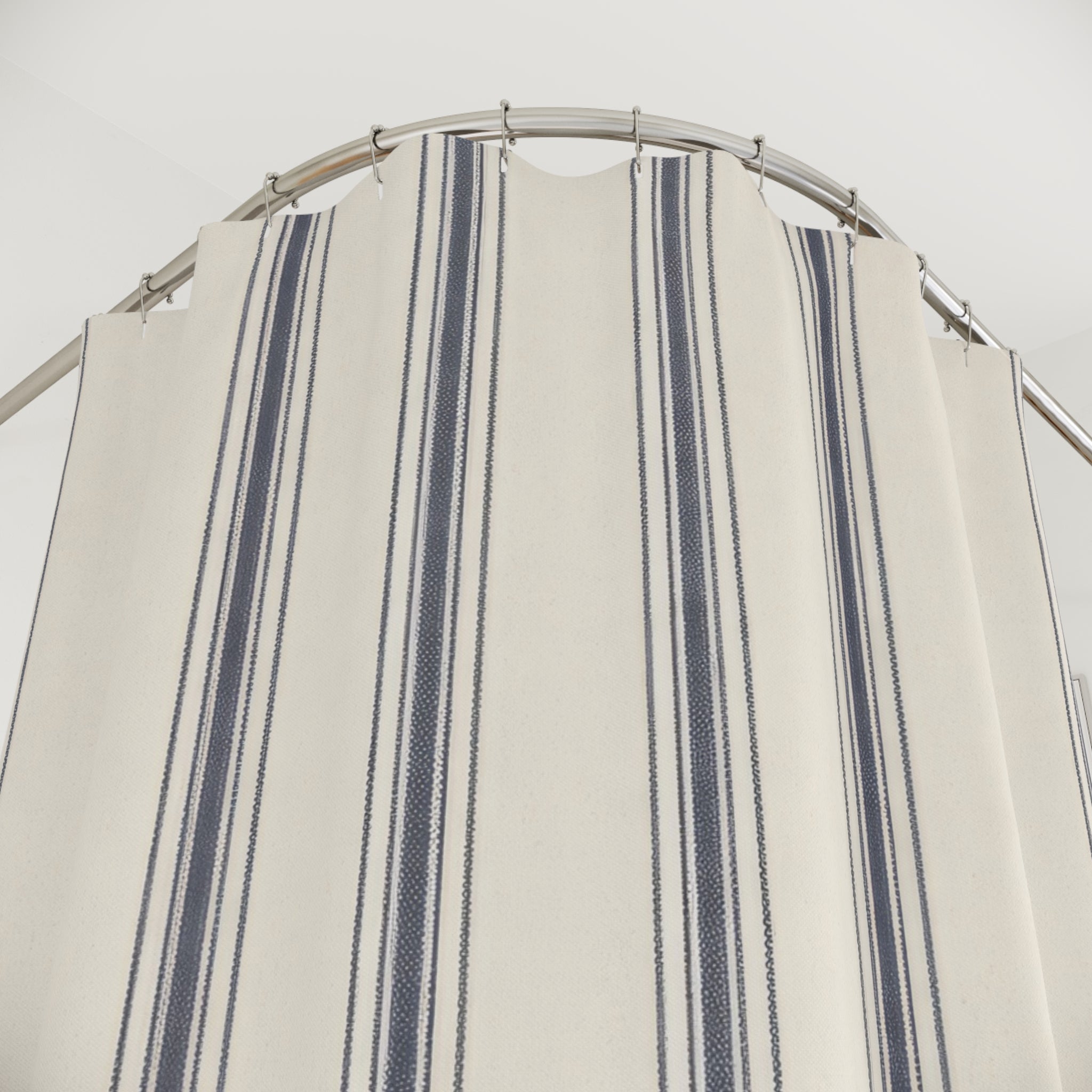 Navy and Ivory Ticking Stripe Shower Curtain