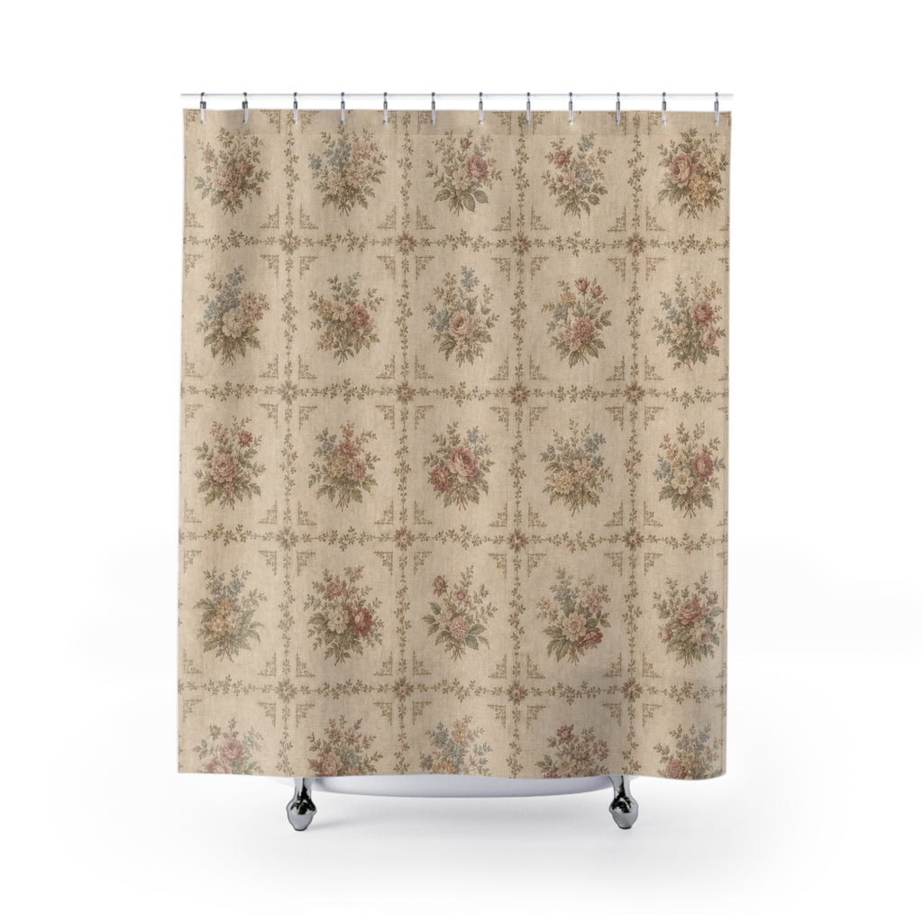 Vintage Floral Tile Shower Curtain