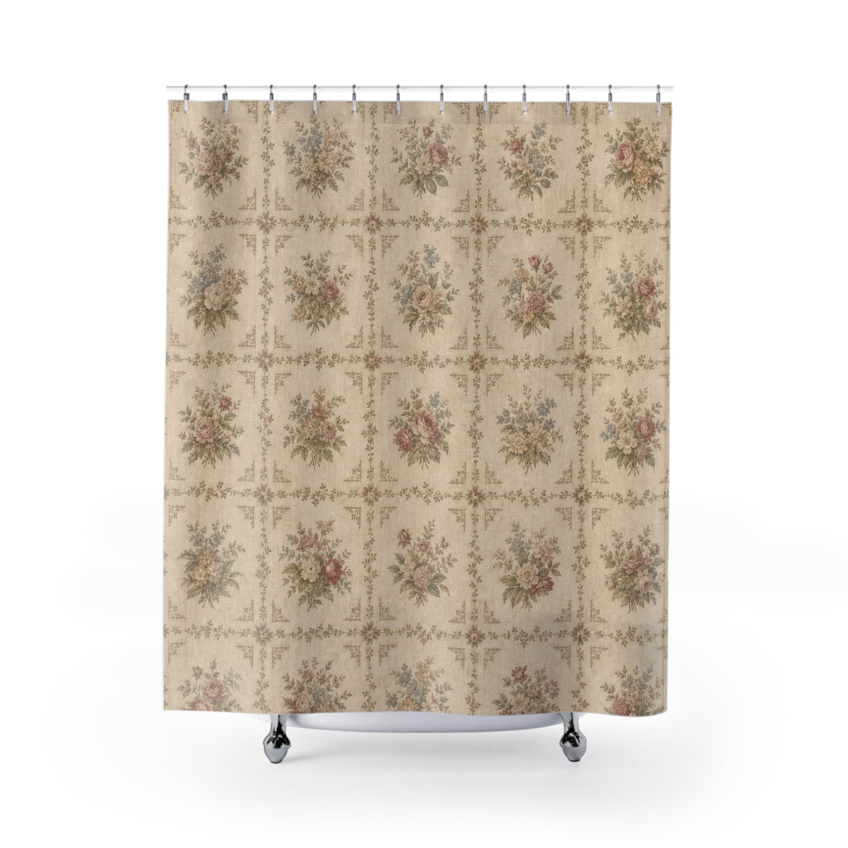 Vintage Floral Tile Shower Curtain