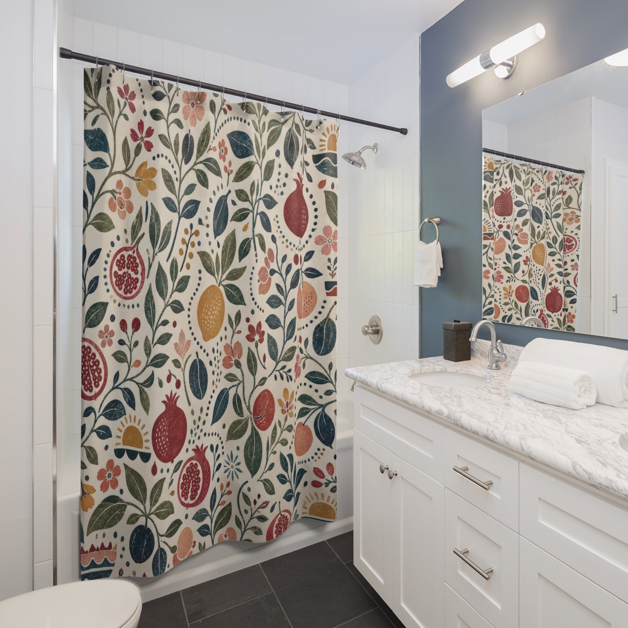 Pomegranate Folk Floral Shower Curtain
