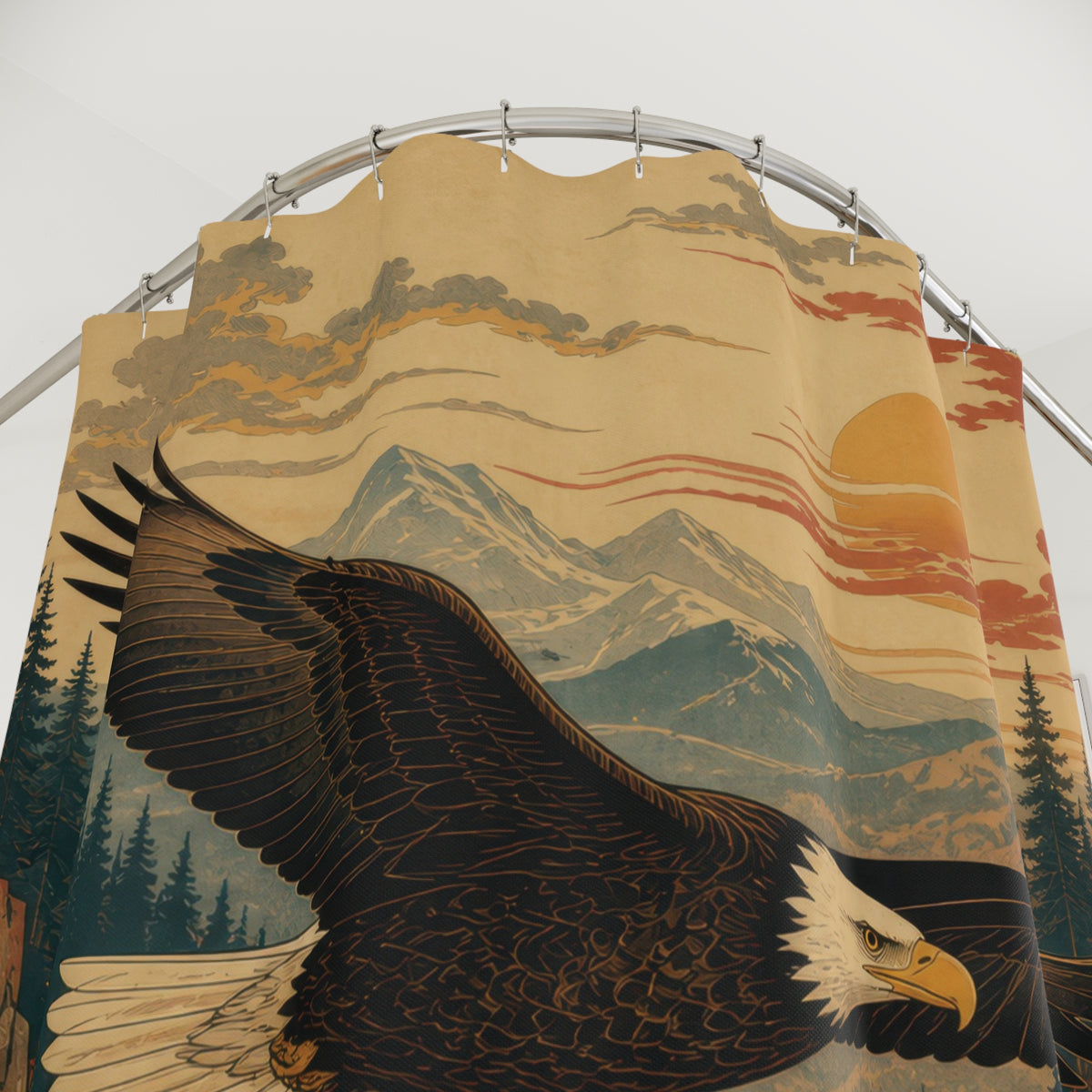 Bald Eagle Sunset River Flight Shower Curtain