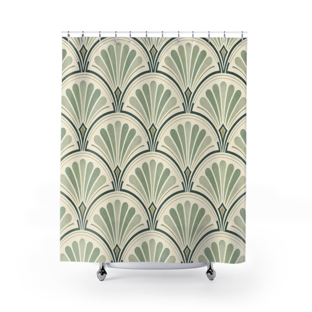 Jade Art Deco Fan Shower Curtain