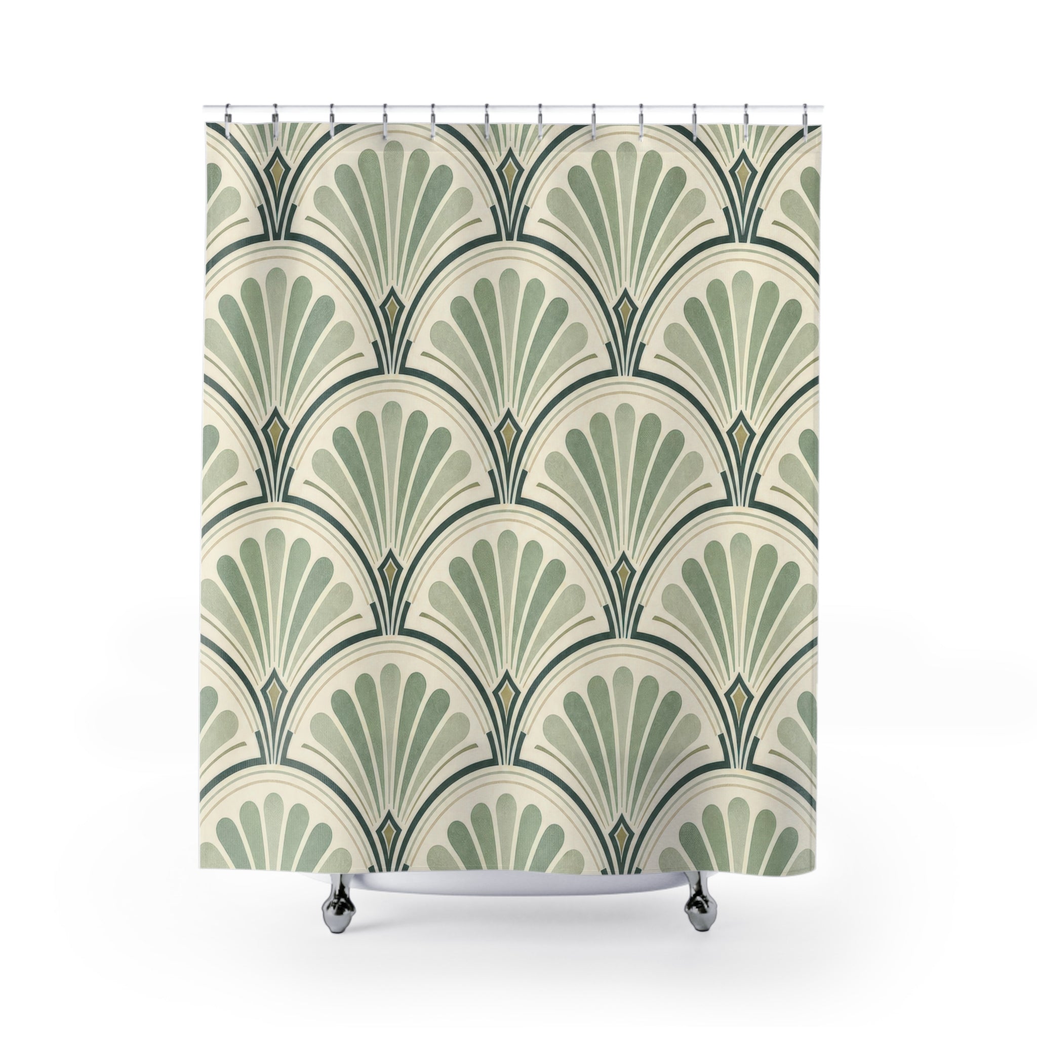 Jade Art Deco Fan Shower Curtain