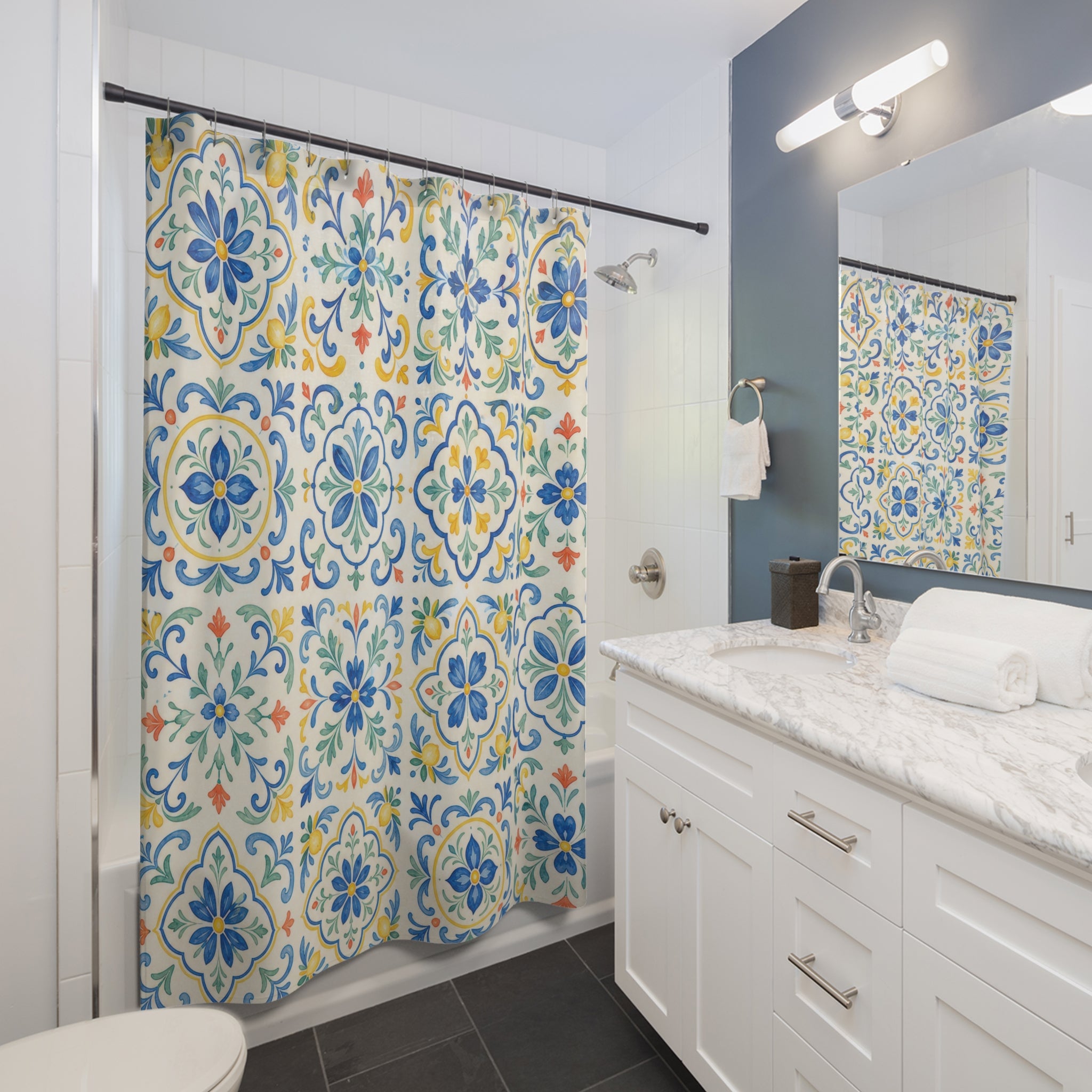 Mediterranean Tile Shower Curtain