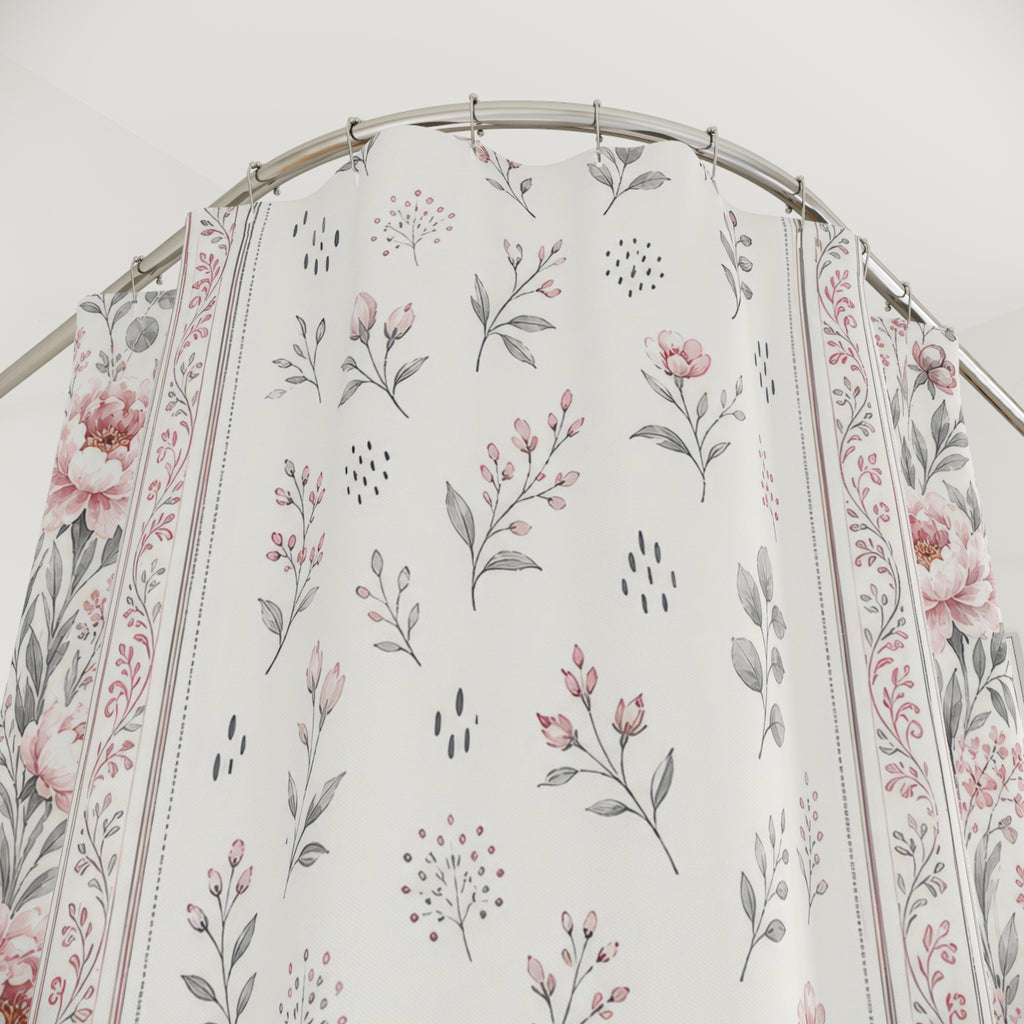 Pink Gray Floral Shower Curtain