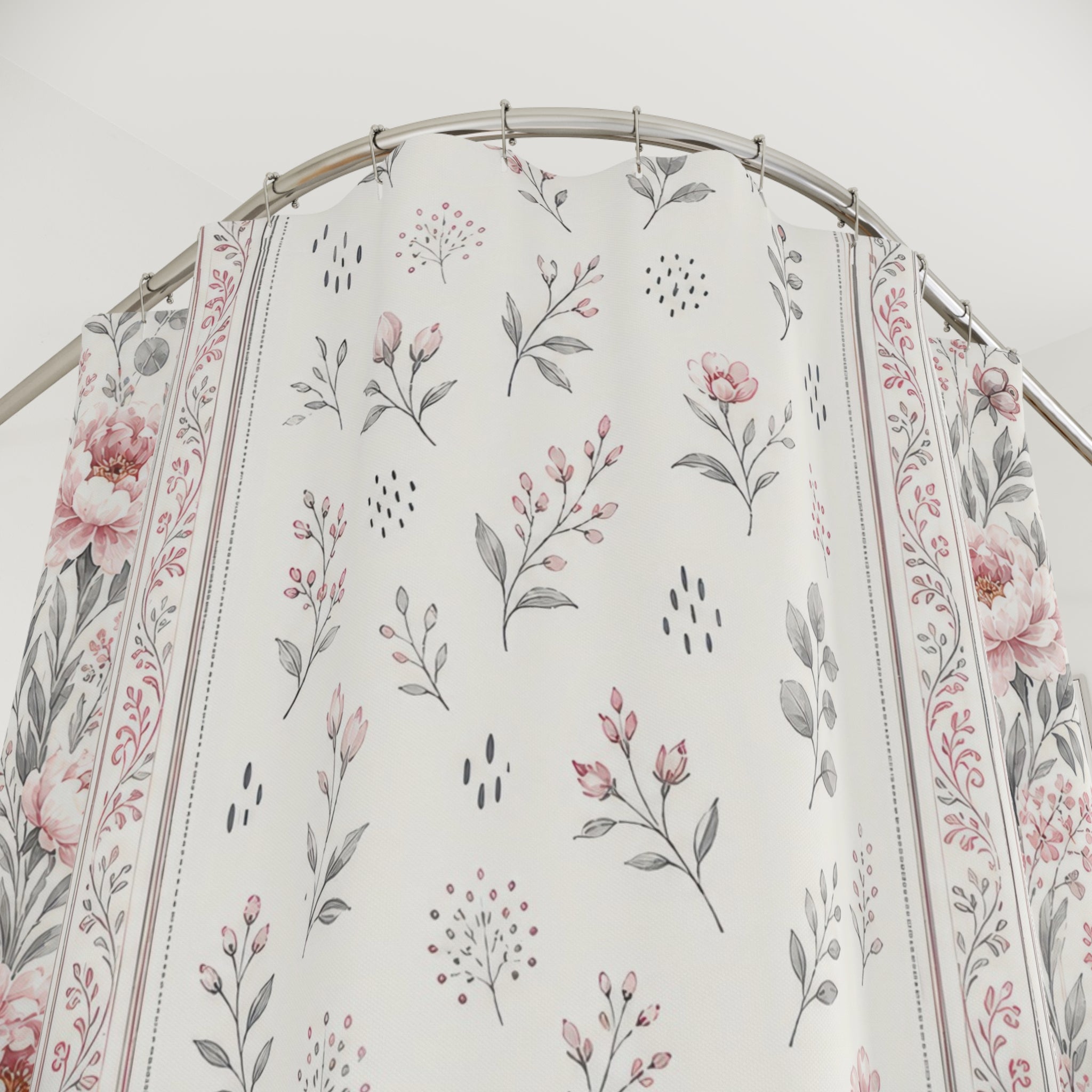 Pink Gray Floral Shower Curtain