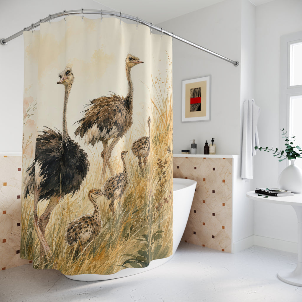 Watercolor Ostrich Family Shower Curtain