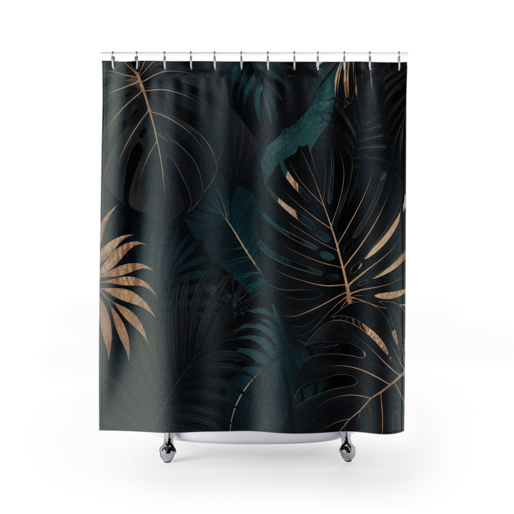 Black Monstera Palm Shower Curtain