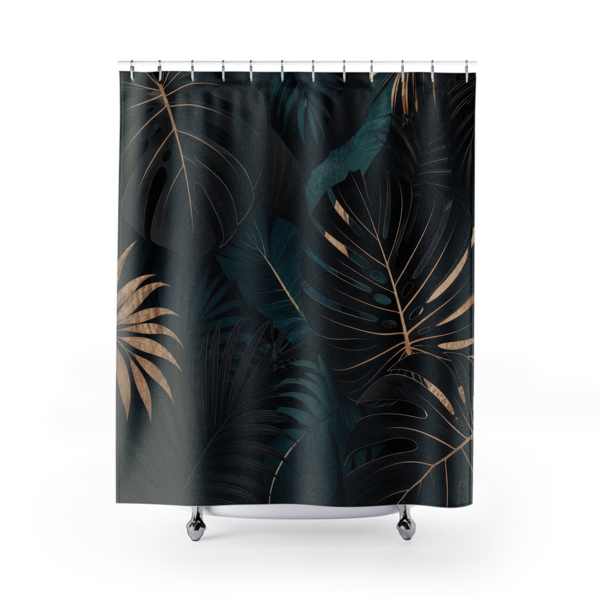 Black Monstera Palm Shower Curtain